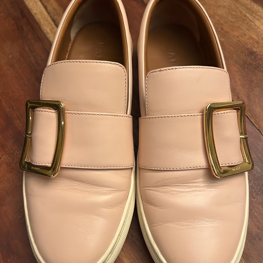 BALLY Heska Pale Pink Leather Slip On Loafers Sneakers EU38 US 7.5-8